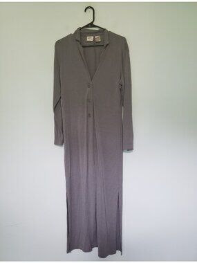 Vtg Jacqueline Ferrar Stretch Womens M Long Midi Duster Coatigan Gray 3 Button
